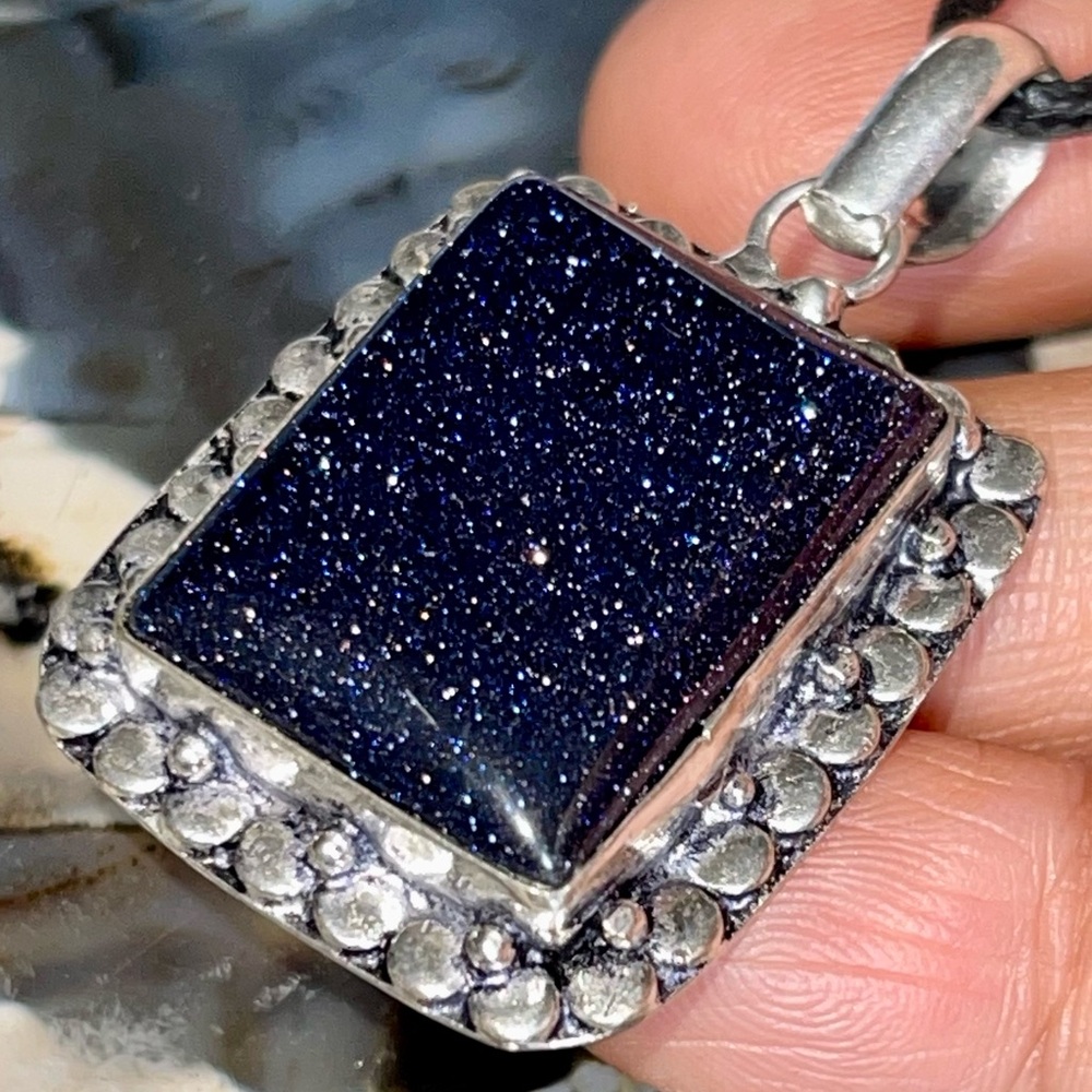 Blue Goldstone Pendant 1 7/8”
